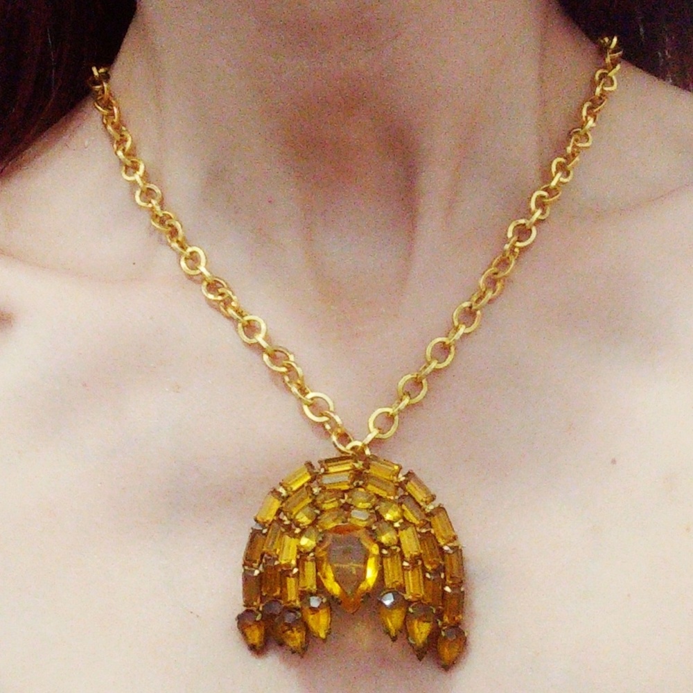 Vintage Amber Crystal Necklace, Earrings & Bracelet - Picture 2 of 8
